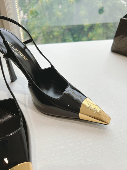 Saint Lauretn Jeanne Slingback Pumps 110mm "Black-Gold"