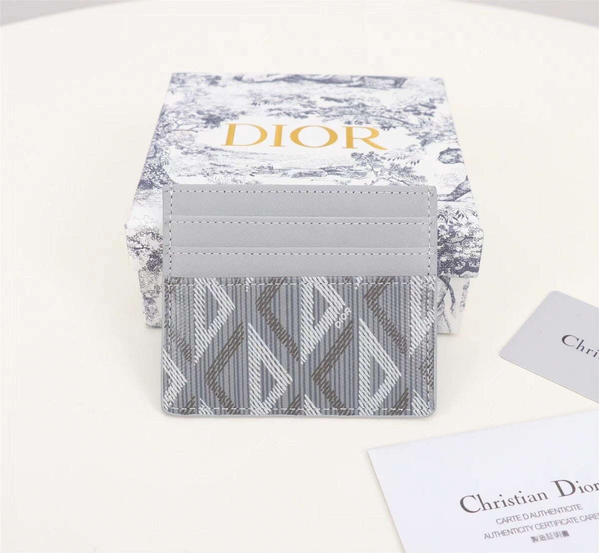 Dior Card Holder CD Diamond Canvas Smooth Calfskin
