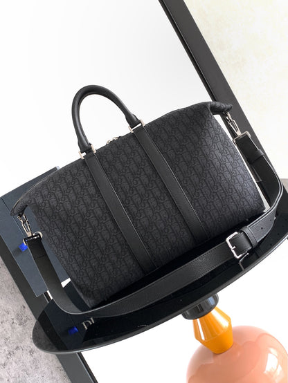 Dior Weekender 40 "Black Dior Oblique Jacquard and Black Grained Calfskin"
