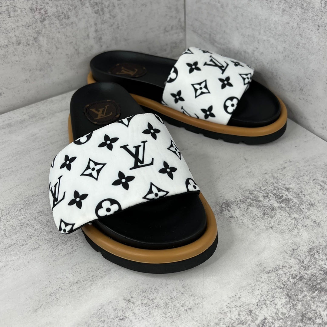 Louis Vuitton Slides "White-Black-Brown"