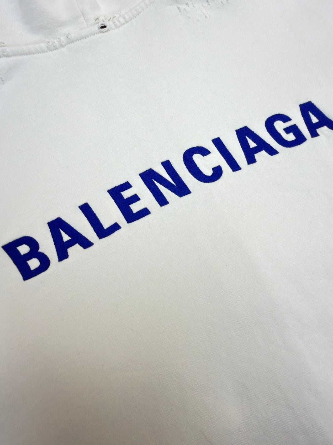 Balenciaga Logo Embroidered Distressed Zip-up Hoodie "White-Blue"