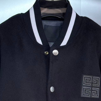 Givenchy 4G Motif Brushed Wool Blend and Leather Varsity Jacket "Black"