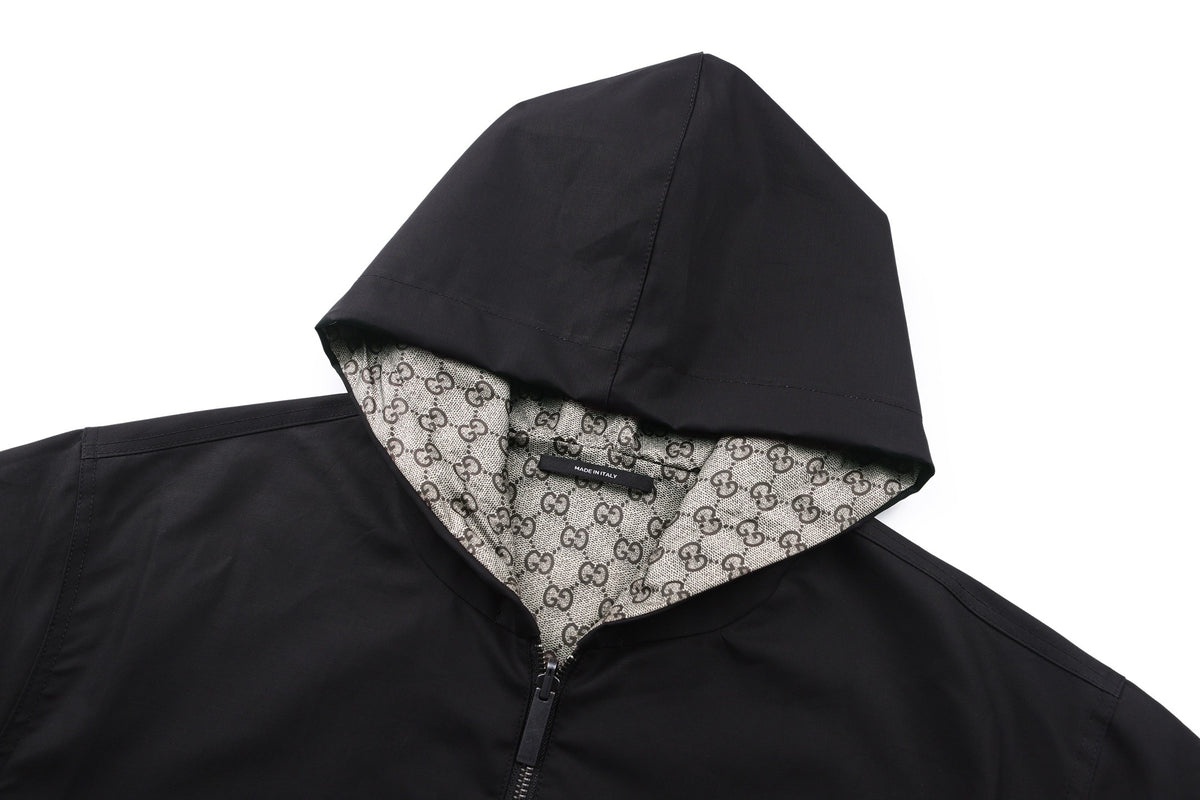 Gucci Reversible Cotton Canvas Zip Jacket Black Compact Cotton Canvas" and "GG nylon"