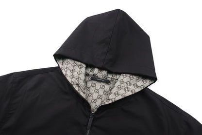 Gucci Reversible Cotton Canvas Zip Jacket Black Compact Cotton Canvas" and "GG nylon"