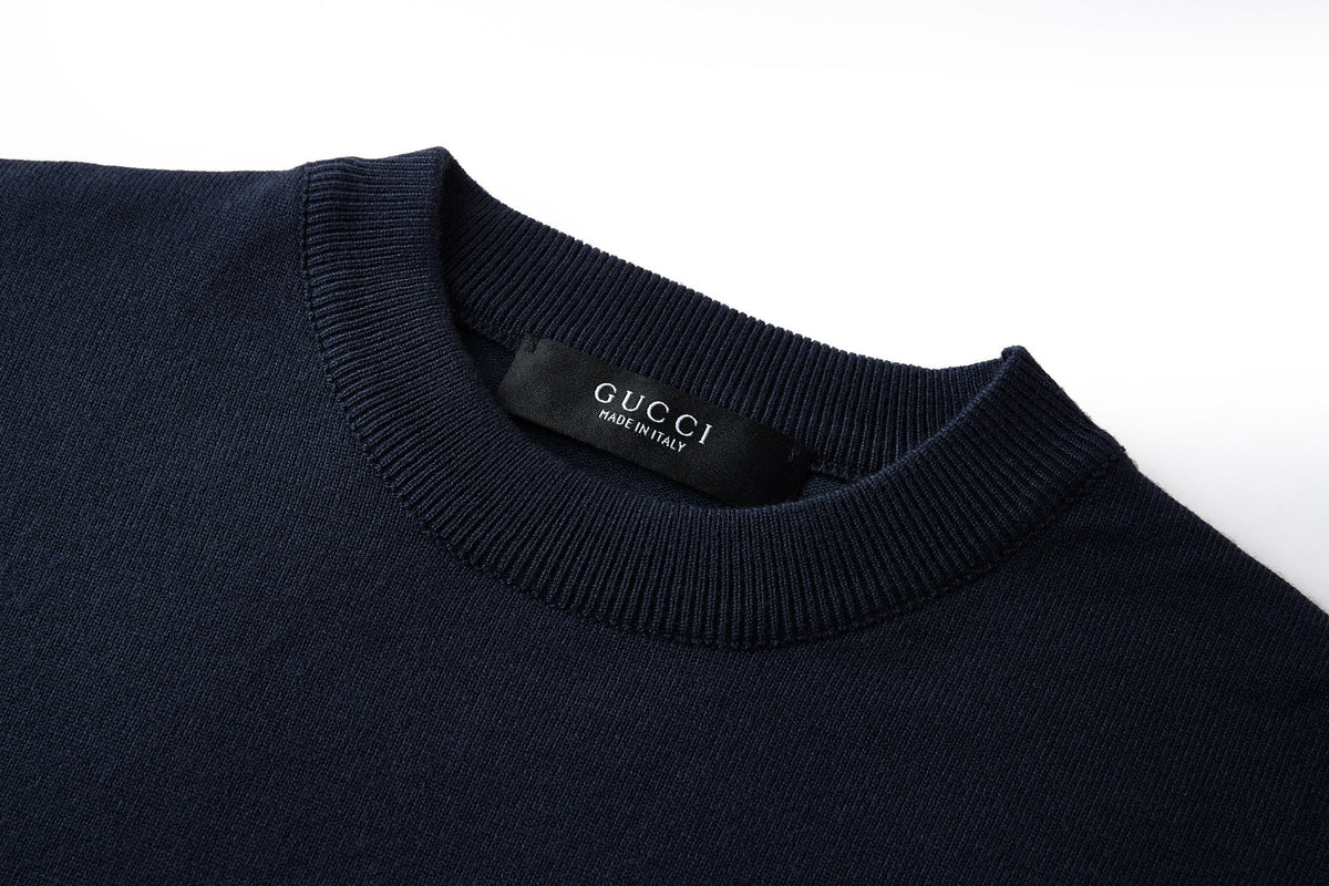 Gucci Knit Wool Sweater with Embroidery "Dark Blue"
