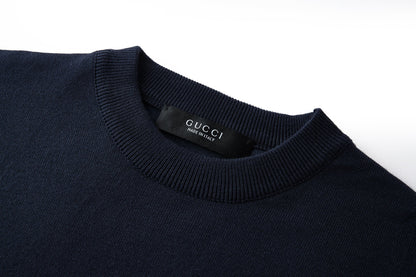 Gucci Knit Wool Sweater with Embroidery "Dark Blue"