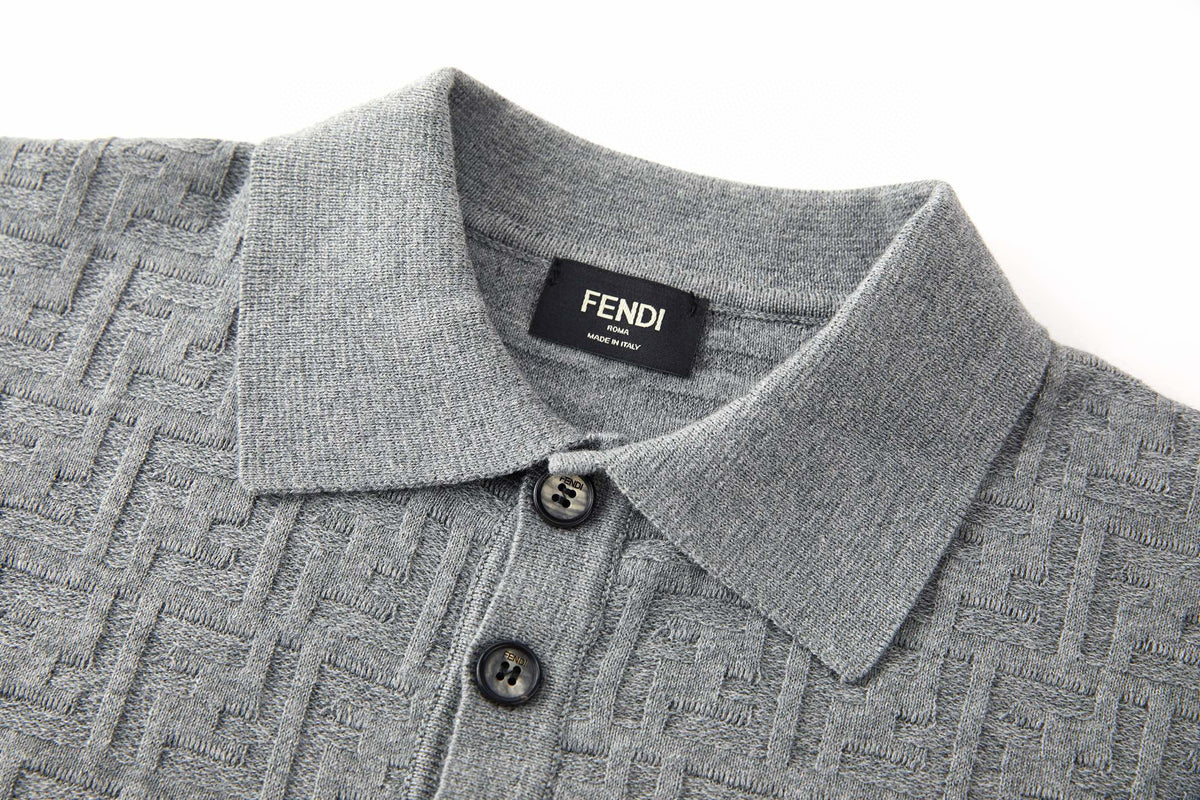 Fendi FF Cotton Tricot Polo Shirt "Gray"