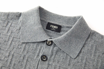 Fendi FF Cotton Tricot Polo Shirt "Gray"