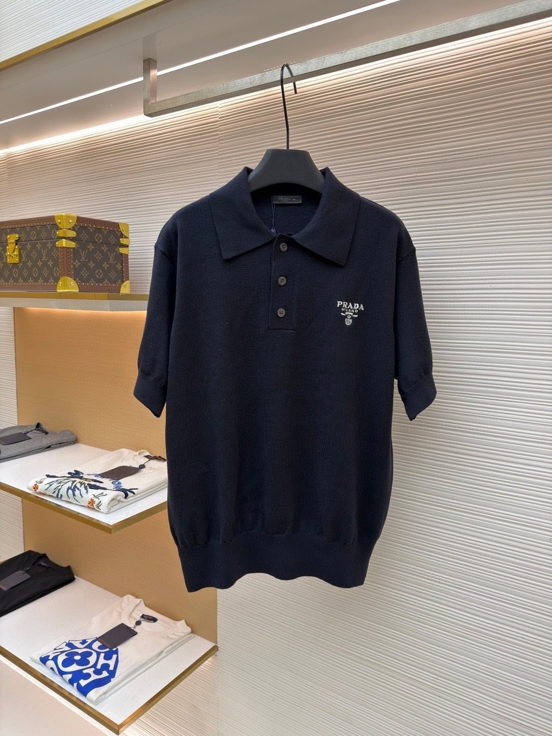 Prada Superfine Wool Polo T-Shirt "Black"