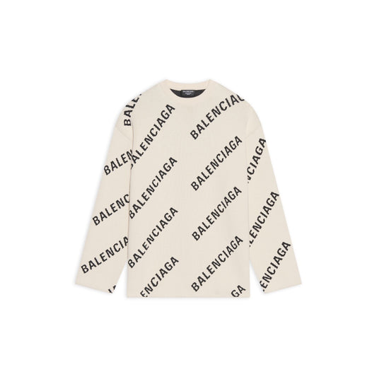 Balenciaga All-Over Logo Sweater "Beige-Black"
