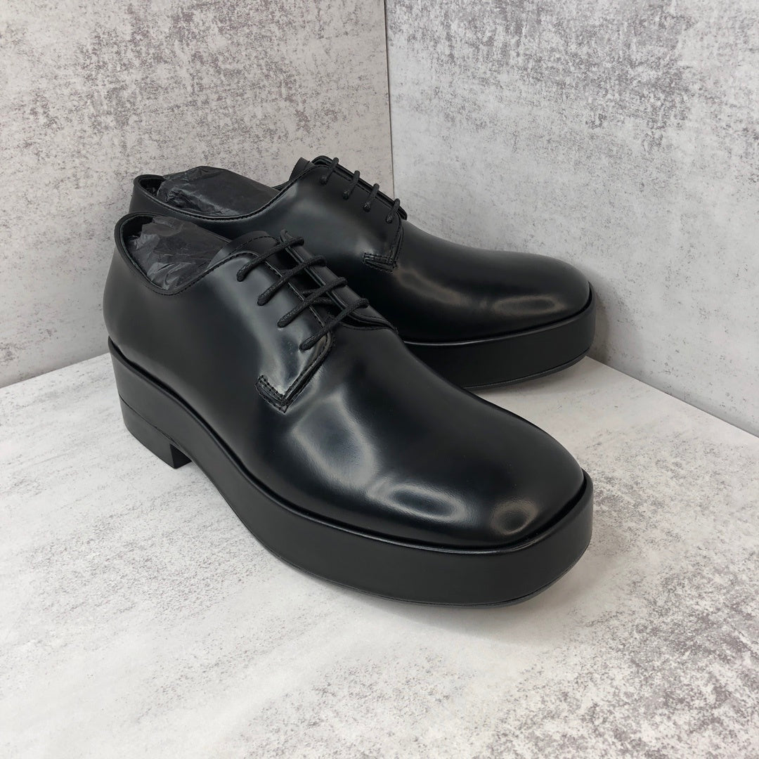 Prada Brushed Leather Derby Shoes "Black"