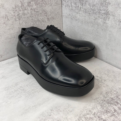 Prada Brushed Leather Derby Shoes "Black"