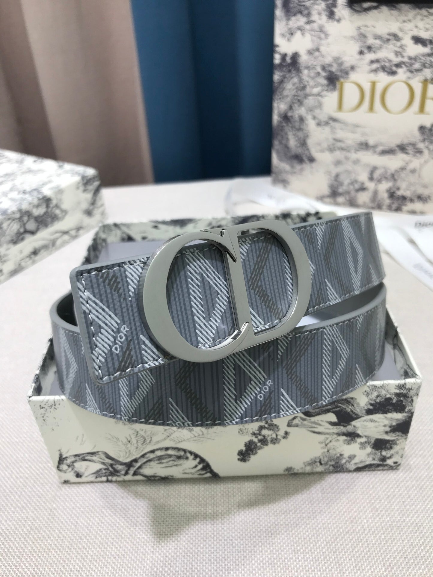Dior CD Diamond 35mm Reversible CD Icon Belt "Gray"