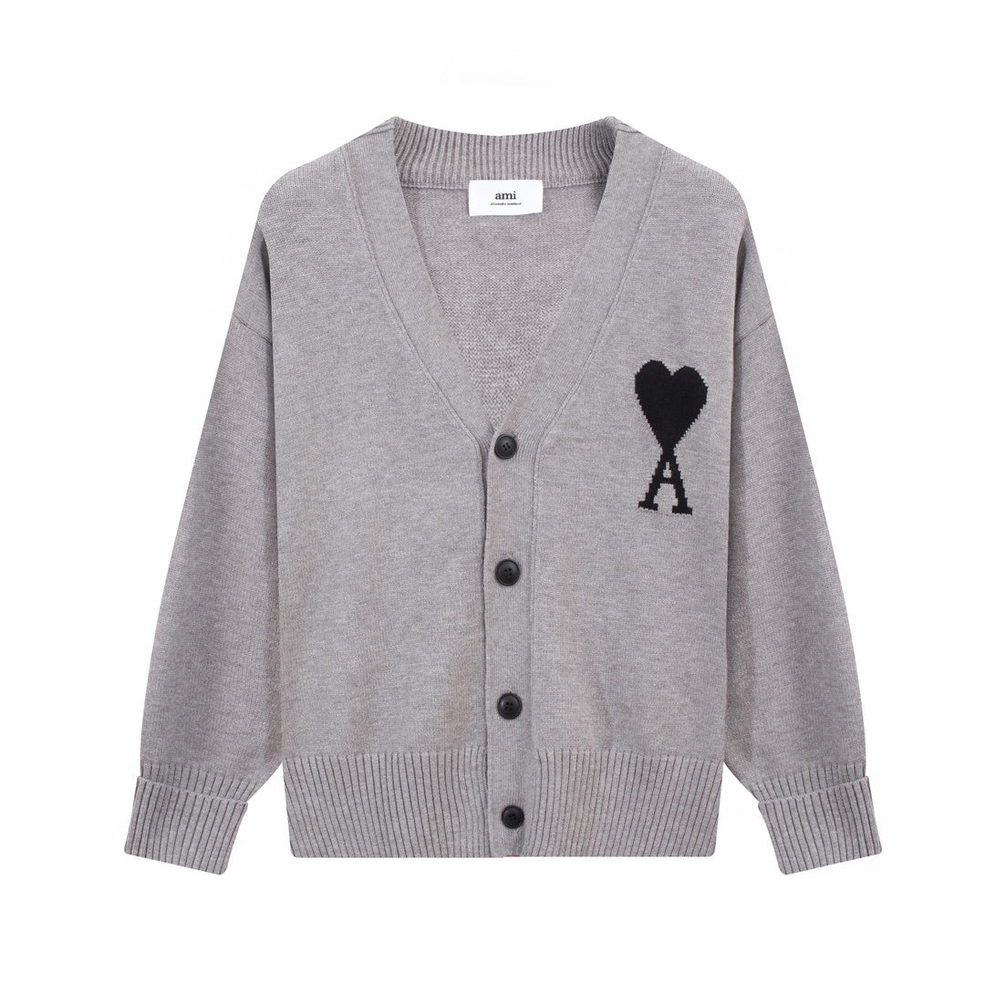 AMI Paris Ami De Coeur Cardigan "Light Grey"