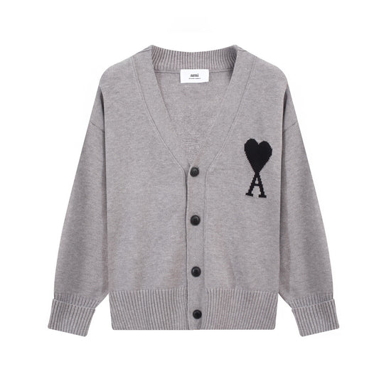 AMI Paris Ami De Coeur Cardigan "Light Grey"