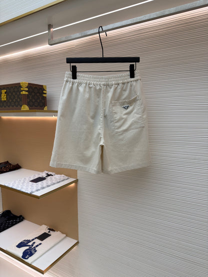 Prada Cotton-Linen Chambray Shorts "Neutral"
