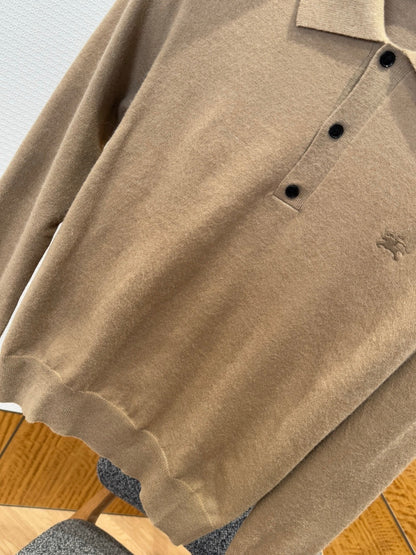 Burberry Long-sleeve Cashmere Blend Polo Shirt "Flax Beige"