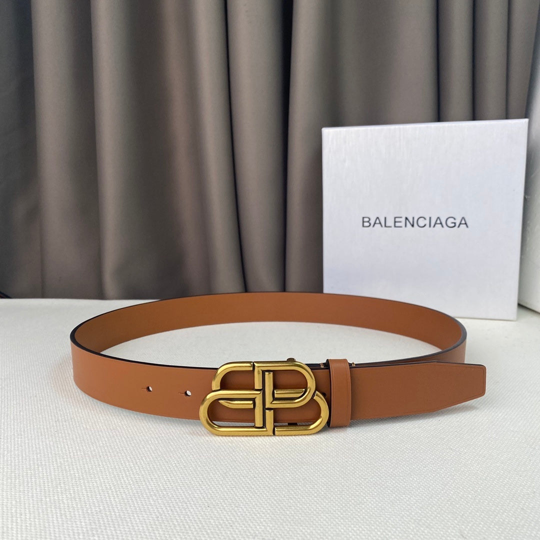 Balenciaga BB Leather Belt "Camel-Gold"