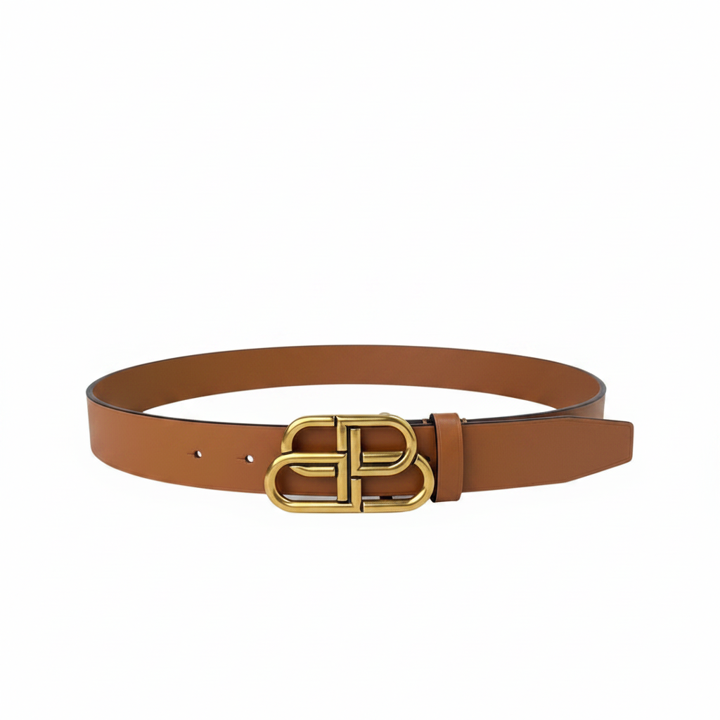 Balenciaga BB Leather Belt "Camel-Gold"