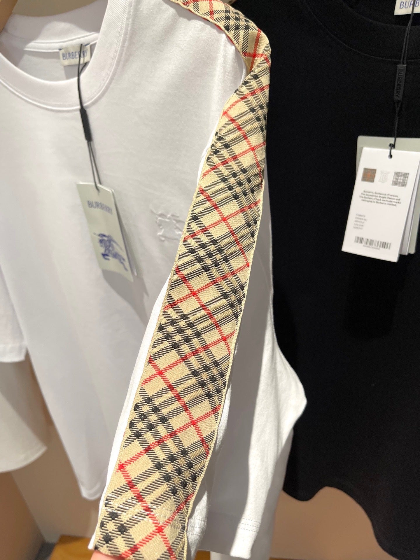 Burberry Check Trim Cotton T-Shirt "Chalk White"