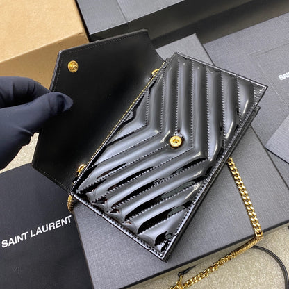 Saint Laurent Cassandre Envelope Chain Wallet in Patent Leather
