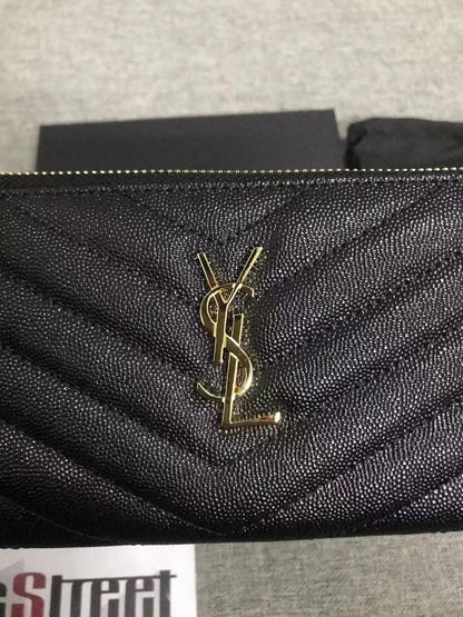 Yves Saint Laurent Cassandre Matelasse Zip Around Wallet Gold