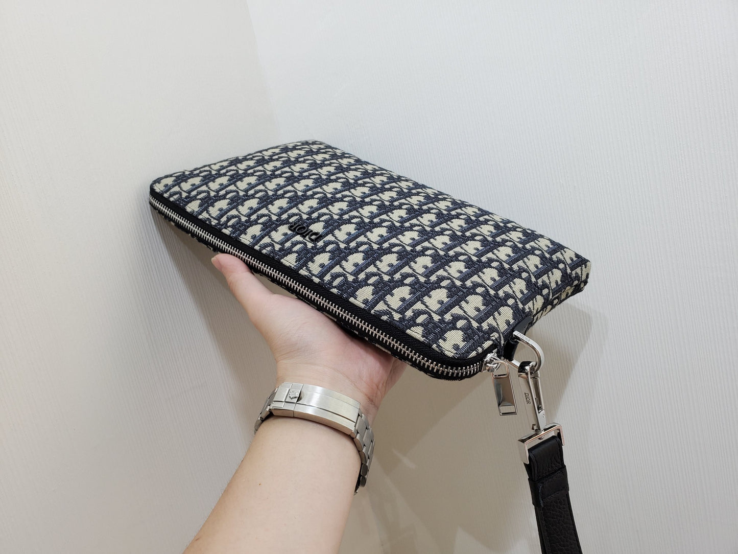 Dior A4 Zipped Pouch "Beige and Black Dior Oblique Jacquard"