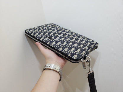 Dior A4 Zipped Pouch "Beige and Black Dior Oblique Jacquard"