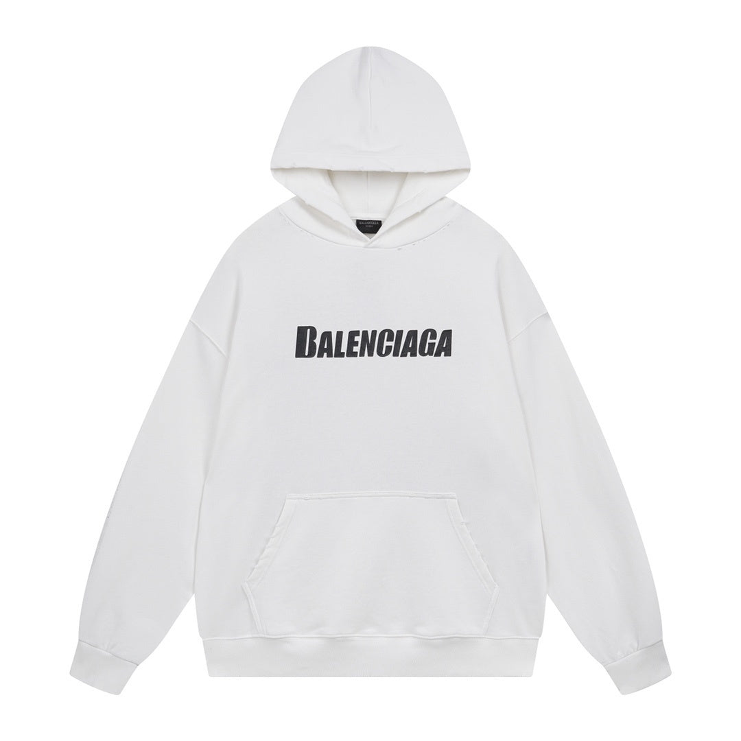 Balenciaga Distressed Caps Boxy Hoodie "White-Black"