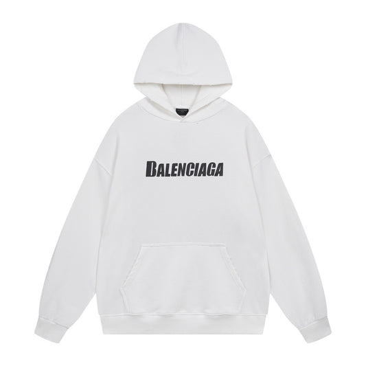 Balenciaga Distressed Caps Boxy Hoodie "White-Black"
