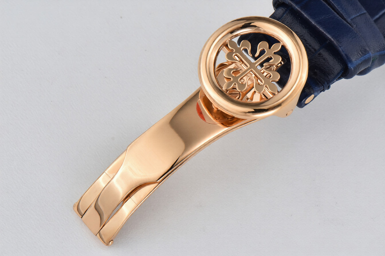 Patek Philippe Grand Complications Moonphase 38.5mm Rose Gold Blue Leather and Dial