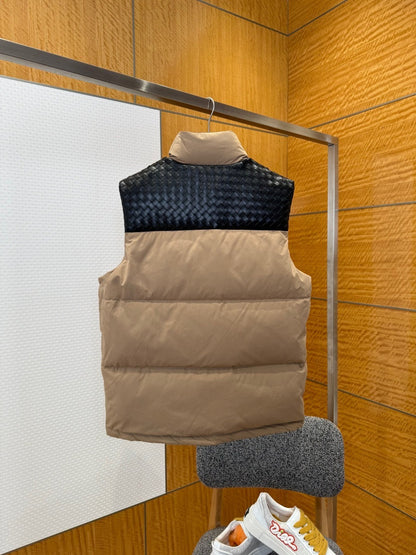 Bottega Veneta Intrecciato Poplin Down Vest "Camel-Black"