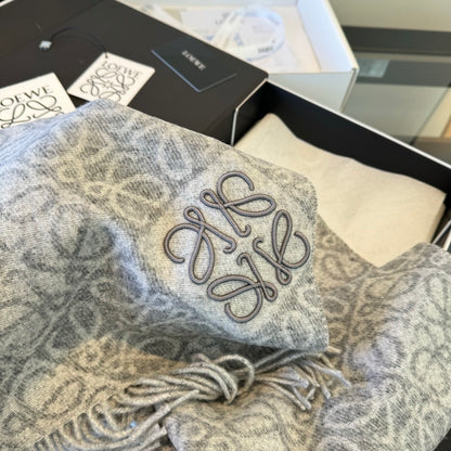 Loewe Anagram Wool and Cashmere Scarf "Grey-White"