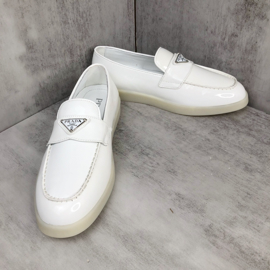 Prada Triangle-Logo Leather Loafer "White"