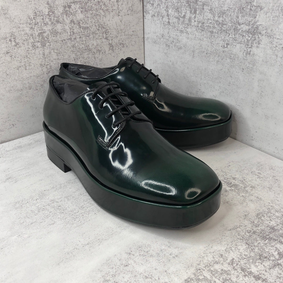 Prada Brushed Leather Derby Shoes "Green-Black"