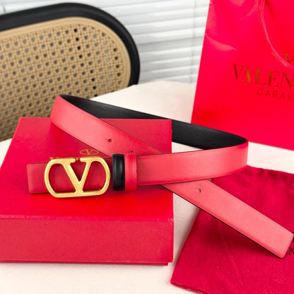 Valentino VLogo Signature Reversible 30mm Leather Belt "Red" and "Black"