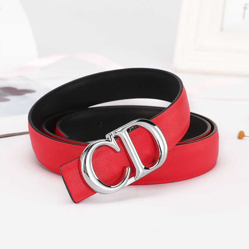 Dior Leather Belt "Red-Silver"