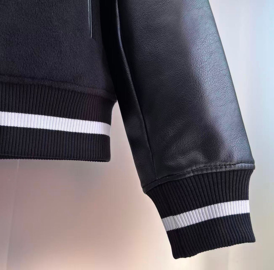 Givenchy 4G Motif Brushed Wool Blend and Leather Varsity Jacket "Black"