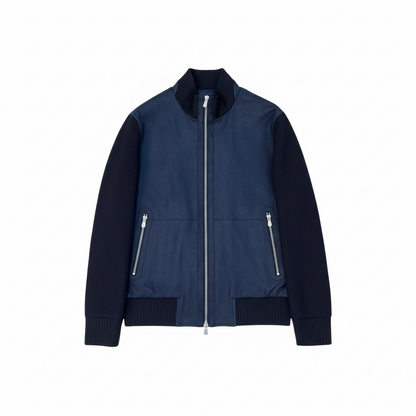 Brunello Cucinelli Suede and Wool Knit Bomber Jacket "Navy Blue"