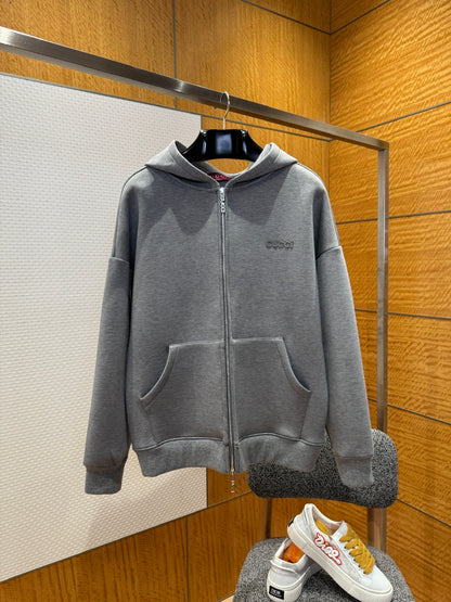 Gucci Viscose Jersey Zip Hoodie with Ebroidery "Grey"