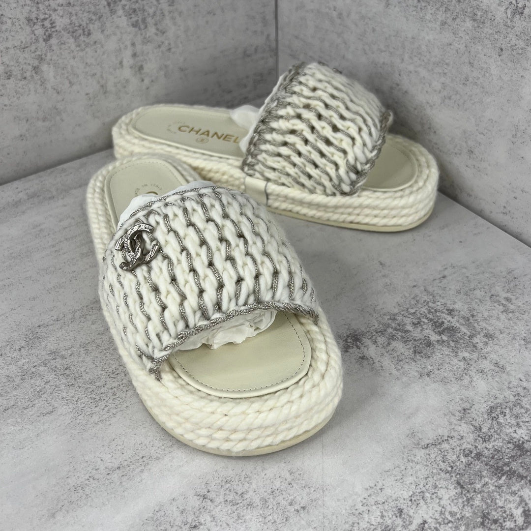 Chanel Slides "White-Silver"