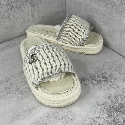 Chanel Slides "White-Silver"