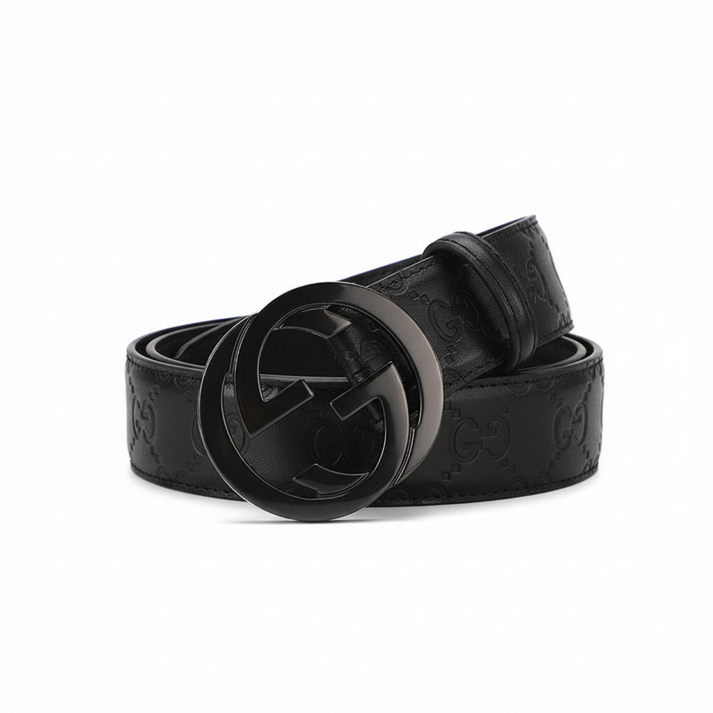 Gucci Leather Belt with Interlocking G buckle "Black"
