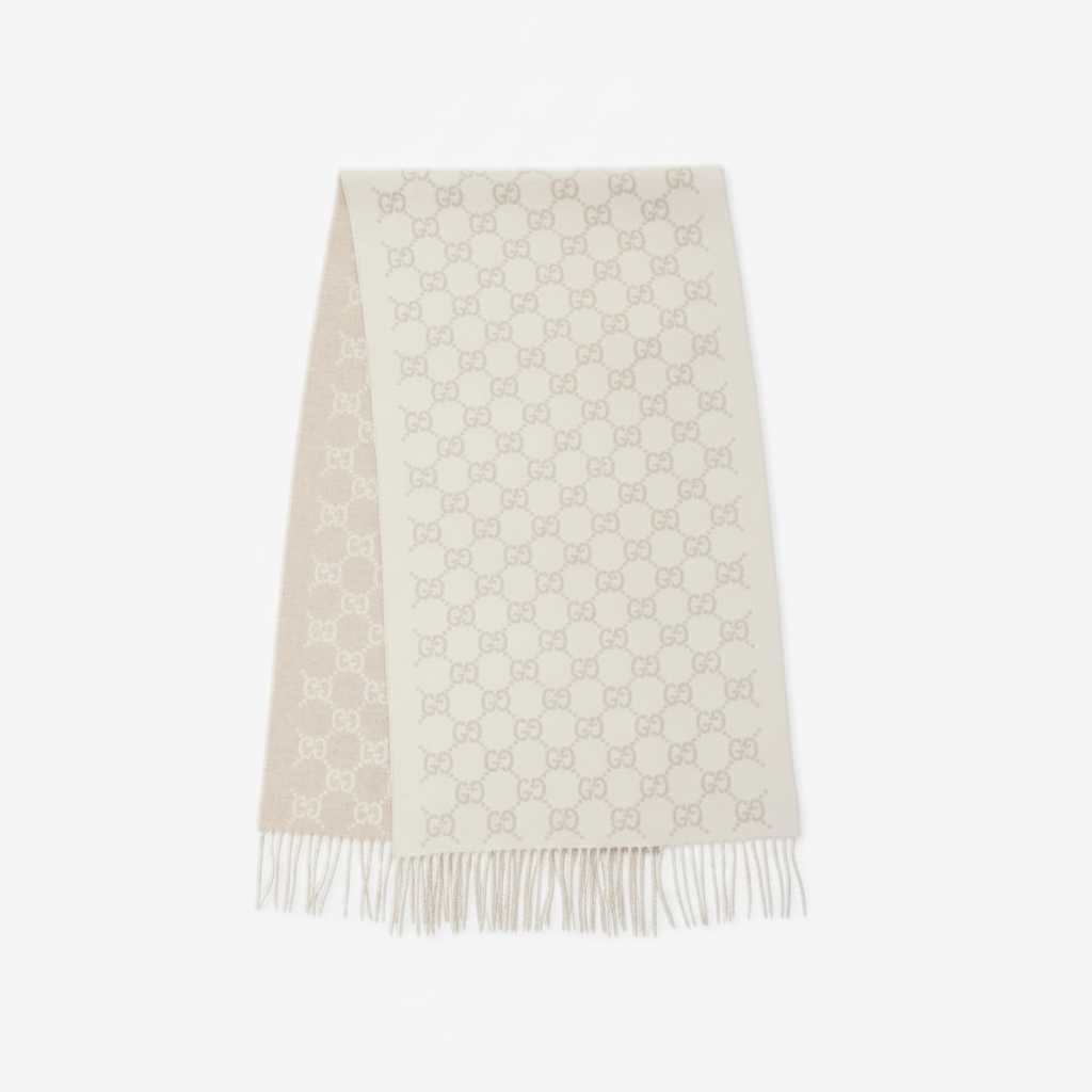 Gucci GG Cashmere Scarf "Grey-White"