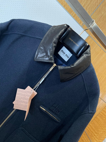 Miu Miu Washed Wool Cloth Blouson Jacket "Navy"