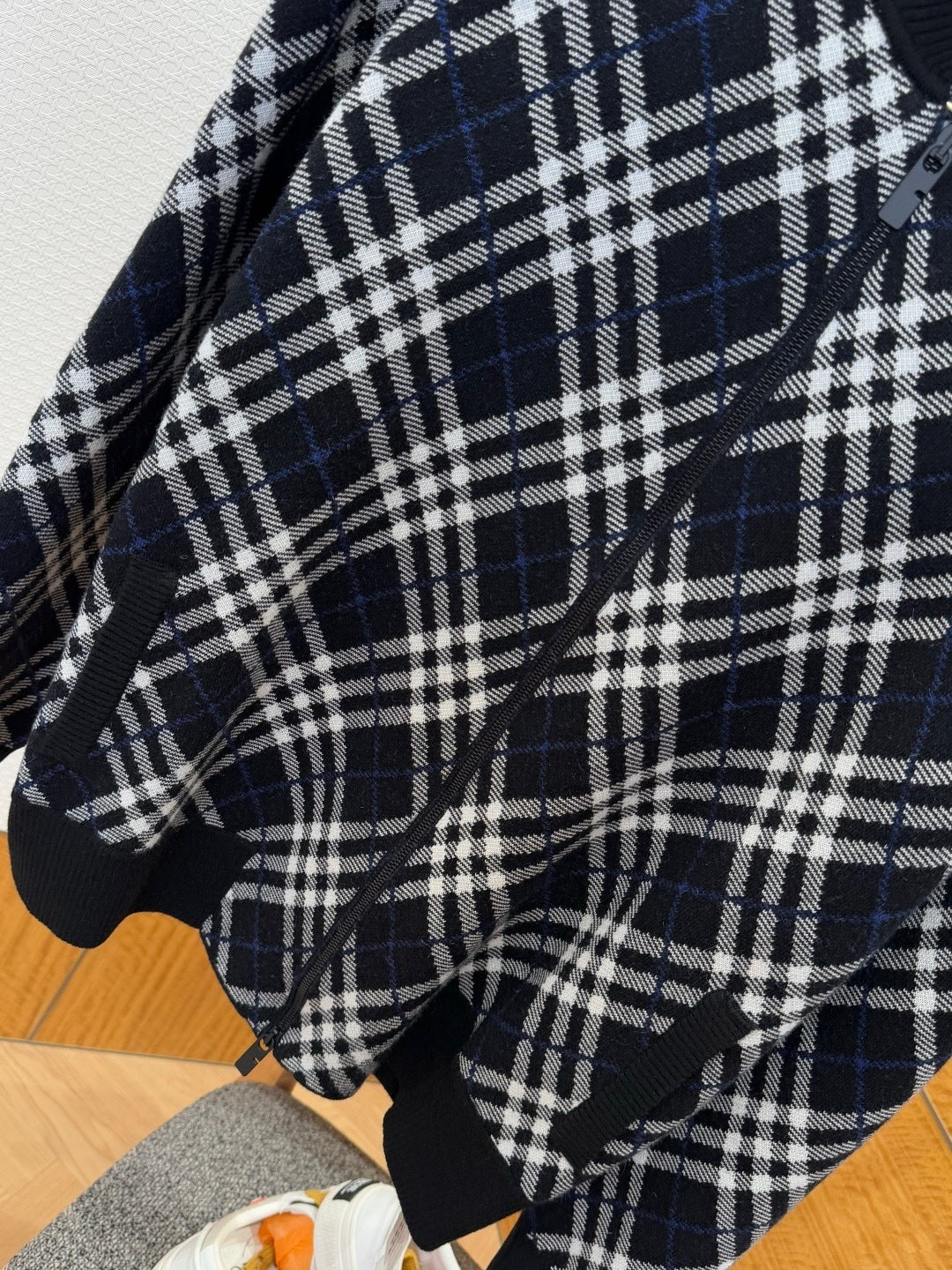 Burberry Check Cotton Wool Bomber Jacket "Ink Blue"