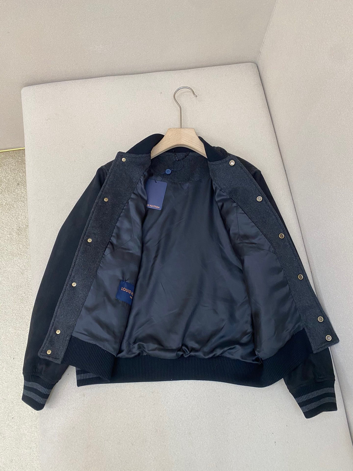 Louis Vuitton Leather Varsity Jacket "Anthracite"