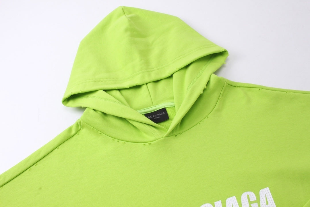 Balenciaga Distressed Caps Boxy Hoodie "Lime-White"