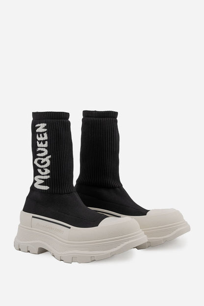 Alexander McQueen Tread Slick Boot "Ribbed Black-White"