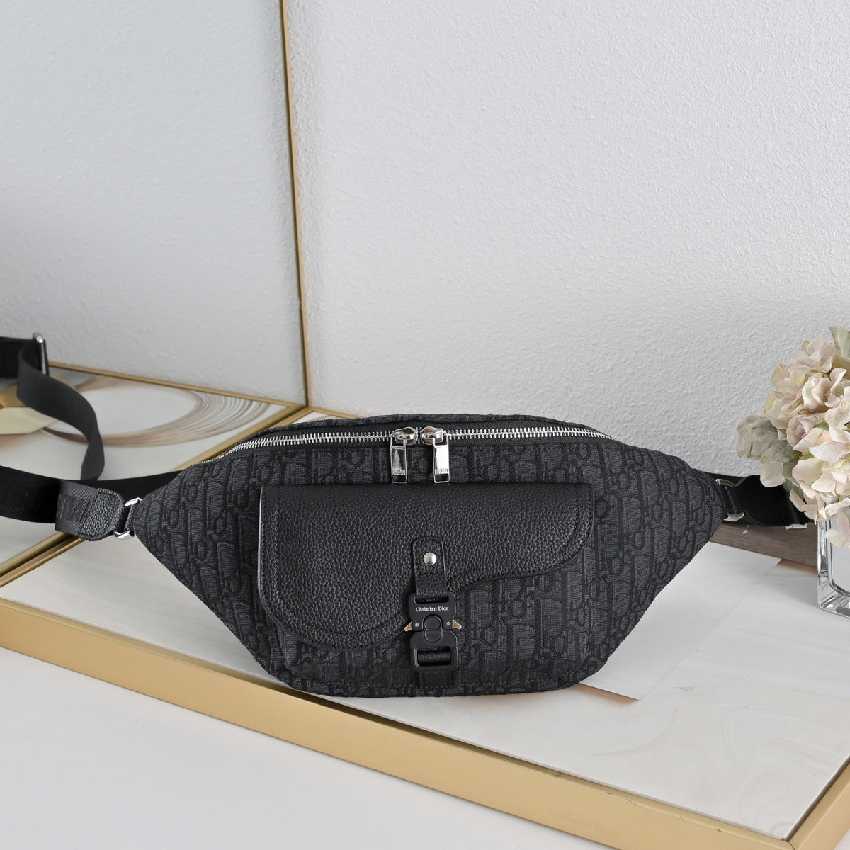 Dior Saddle Belt Bag "Dior Oblique Jacquard in Black and Grained Calfskin in Black"